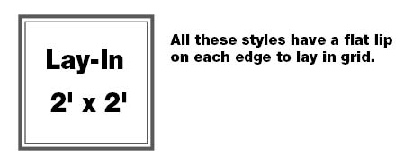 2x2 lay-in panels have a flat lip on each edge to lay in grid