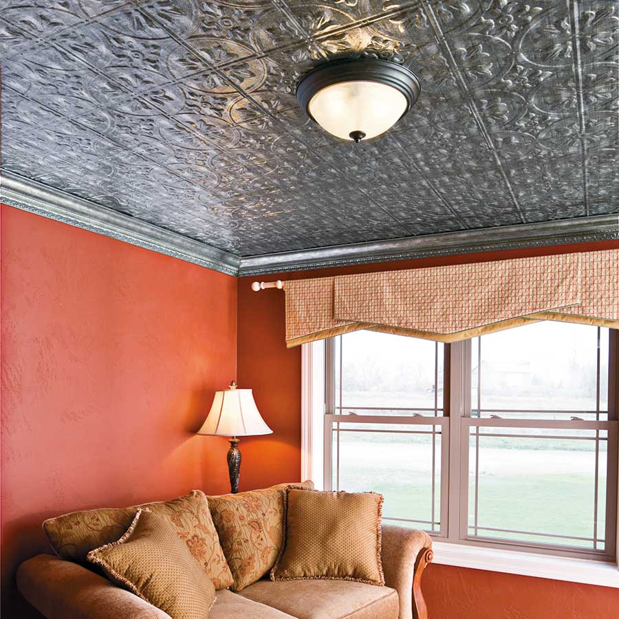 Fasade 2x4 Direct Apply Ceiling Tile - Traditional 2 in Crosshatch Silver