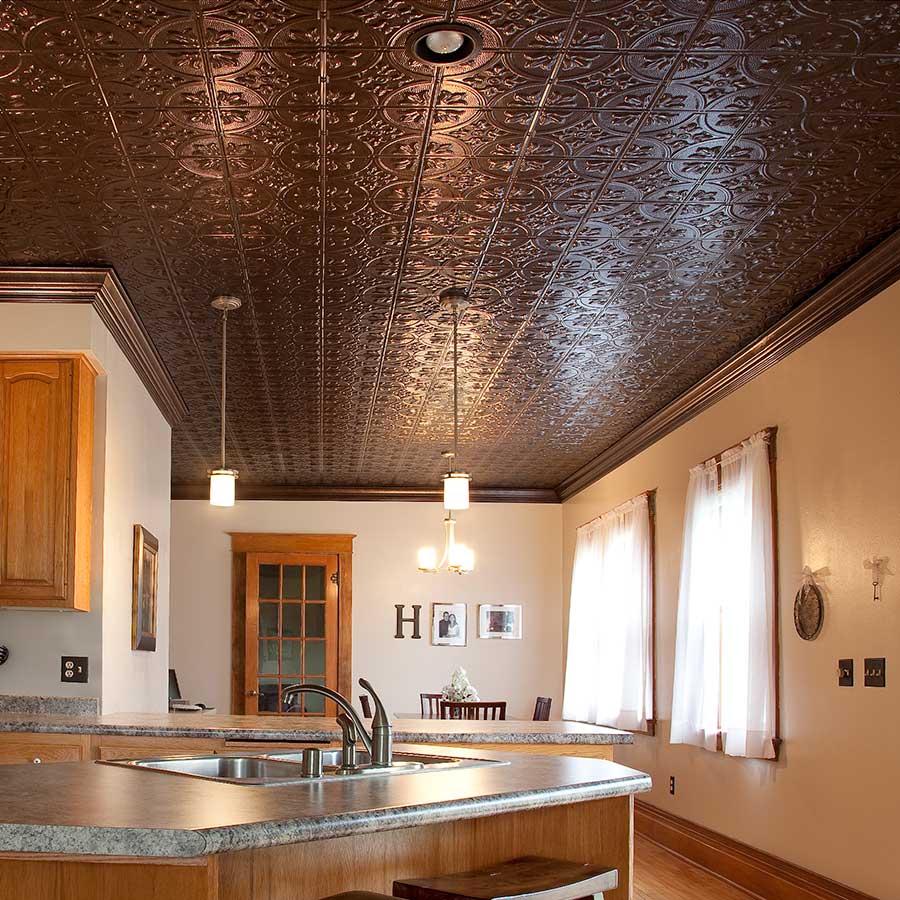 Fasade 2x4 Direct Apply Ceiling Tile - Traditional 2 in Smoked Pewter